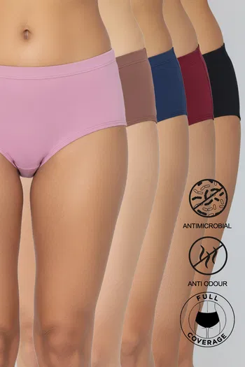 Buy Zivame Medium Rise Full Coverage Hipster Panty (Pack of 5) - Multicolor